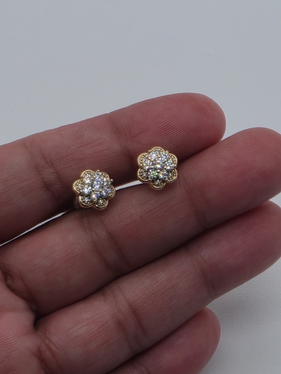 Jewelry - Gold Plated Flower Stud Earrings CZ Crystal Floral Sparkly Minimalist Gift